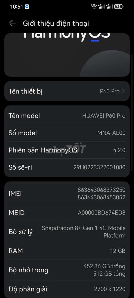 Huawei P60 Pro 512GB Trắng Like New. Mua bán Điện thoại tại Thị xã Từ Sơn Bắc Ninh được đăng bởi Chu Tước hình 1