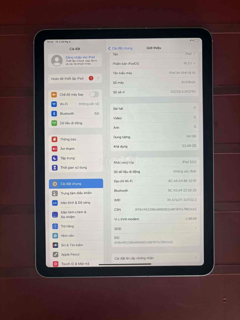 Apple iPad Air 4 64GB Xám. Mua bán Máy tính bảng tại Quận Thanh Khê Đà Nẵng được đăng bởi Nguyễn Thị Thu Phương hình 1
