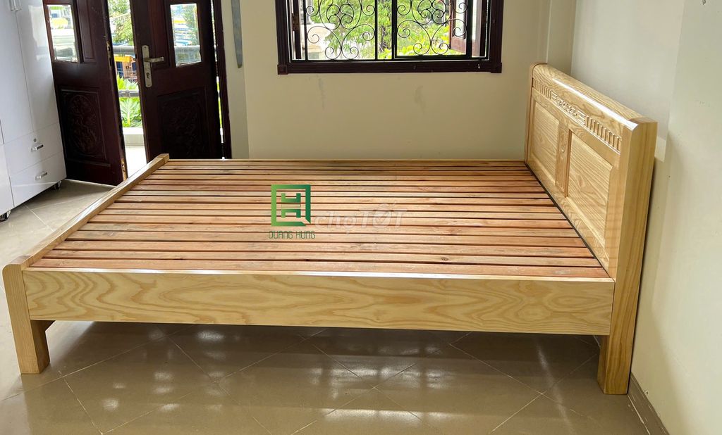 Giường ngủ Gỗ sồi Vàng, Nâu 1m2x2m. Mua bán Giường, chăn ga gối nệm tại Huyện Bến Lức Long An được đăng bởi Nội Thất Quang Hùng TD hình 1