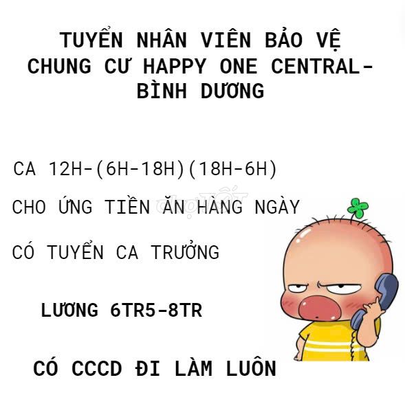 BÌNH DƯƠNG- BẢO VỆ CHUNG CƯ-CÓ CHỖ Ở,ỨNG TIỀN NGÀY