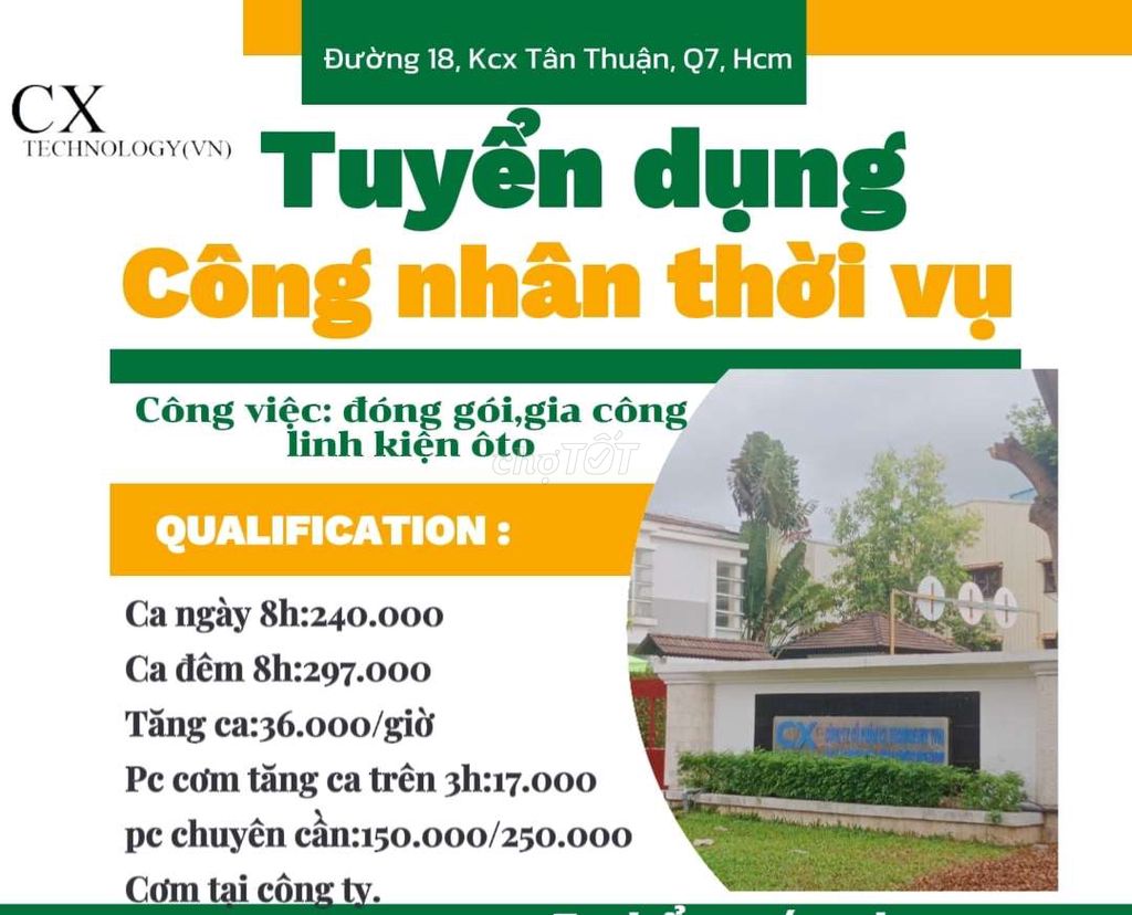 Cần gấp 20 nam có hổ trợ ứng lương q7