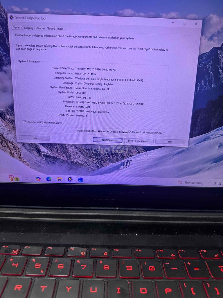 MSI GF63  i7-8750H 8GB/256GB 1050ti 4gb Max Q. Mua bán Laptop tại Quận 12 Tp Hồ Chí Minh được đăng bởi HoàngNhân hình 1