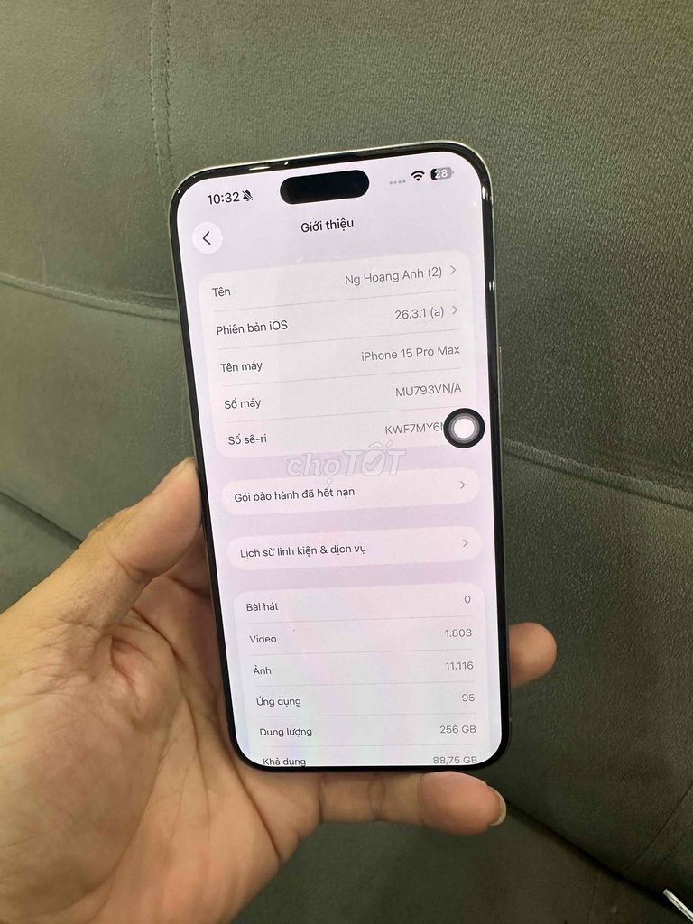 iPhone 15 Pro Max VNA 256GB Xám pin 100%. Mua bán Điện thoại tại Quận Đống Đa Hà Nội được đăng bởi Ng Hoang Anh hình 1