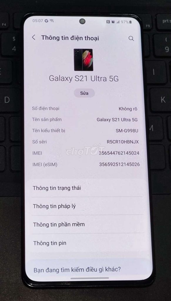 Samsung Galaxy S21 Ultra 5G 128GB Đen ,Có Trao Đổi. Mua bán Điện thoại tại Thành phố Buôn Ma Thuột Đắk Lắk được đăng bởi DQ hình 1