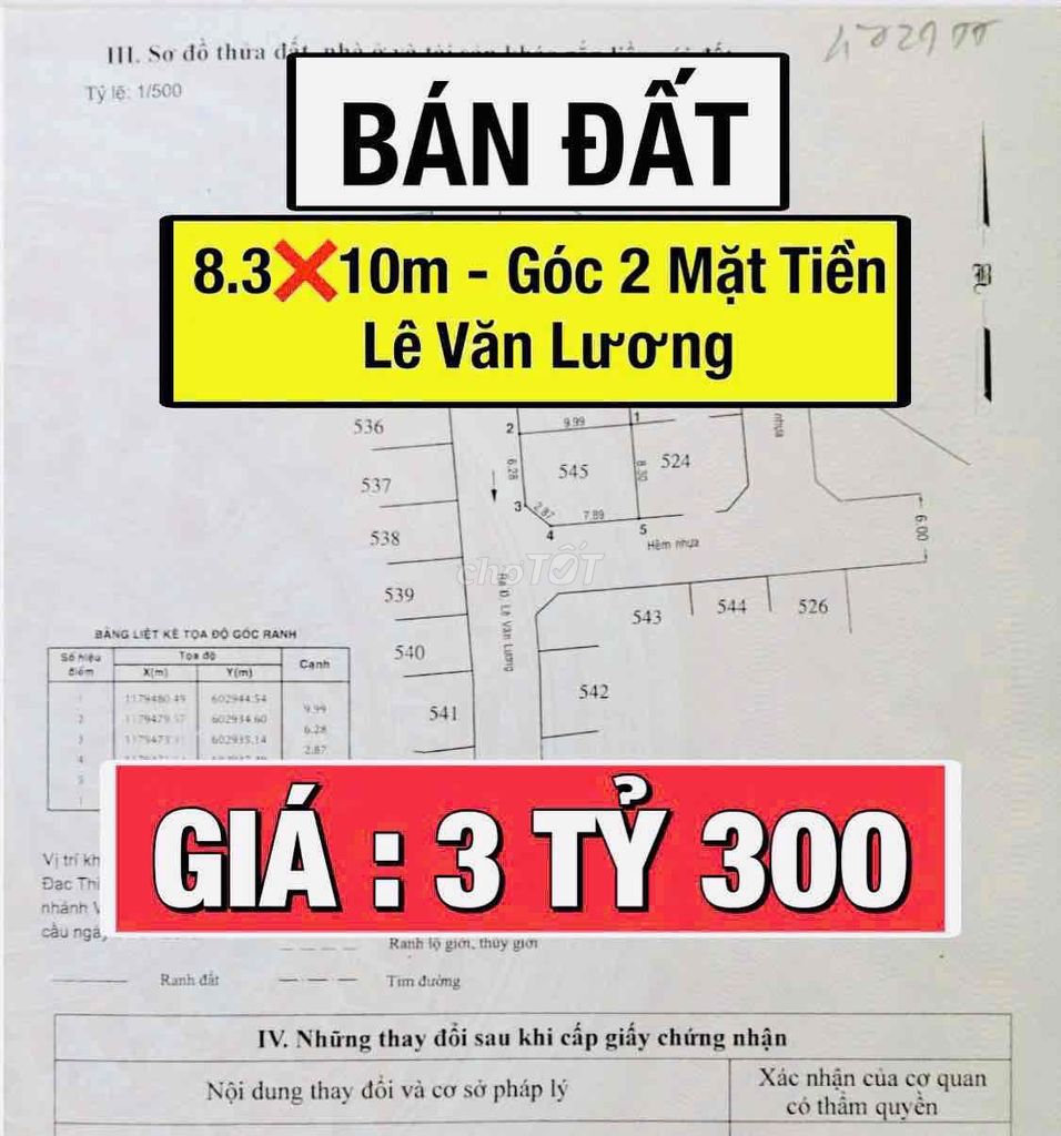 Đất góc 2MT Lê Văn Lương, Nhơn Đức, 83m2. Sổ riêng