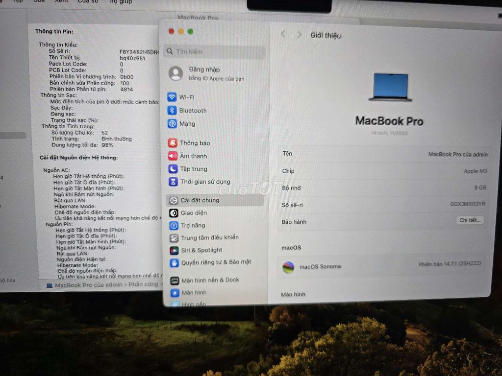 Macbook pro M3 14inch 512gb tgdd bh 5/2025 fullbox