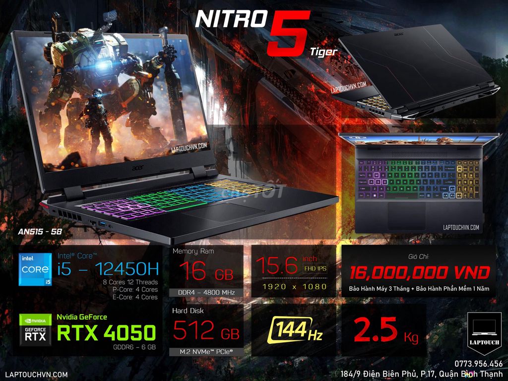 Acer Nitro 5 Tiger 2022 AN515-58 [ RTX 4050 ]. Mua bán Laptop tại Quận Bình Thạnh Tp Hồ Chí Minh được đăng bởi Cửa Hàng Máy Tính Laptouch VN hình 1