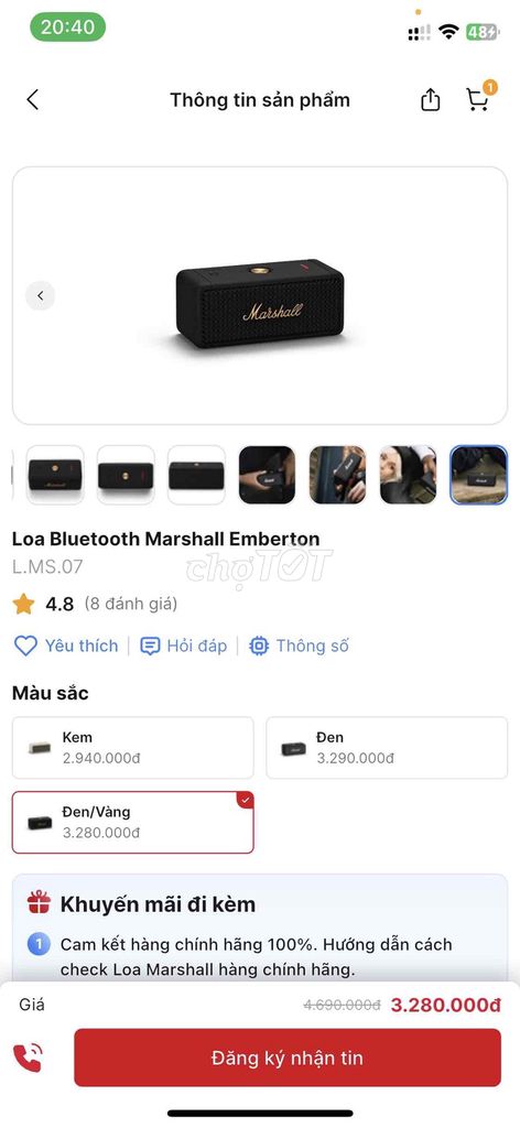 Loa Bluetooth Marshall Emberton 1 Đen vàng. Mua bán Tivi, Âm thanh tại Thành phố Long Khánh Đồng Nai được đăng bởi baonguyen hình 1