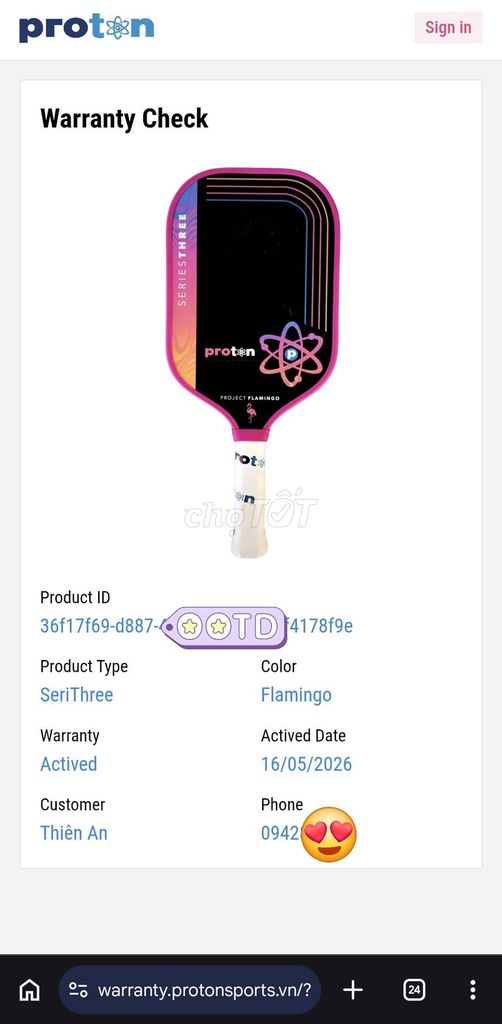 Vợt Pickleball Proton Peacock seri 3 Hồng. Mua bán Đồ thể thao, Dã ngoại tại Quận 11 Tp Hồ Chí Minh được đăng bởi An Nguyễn hình 1