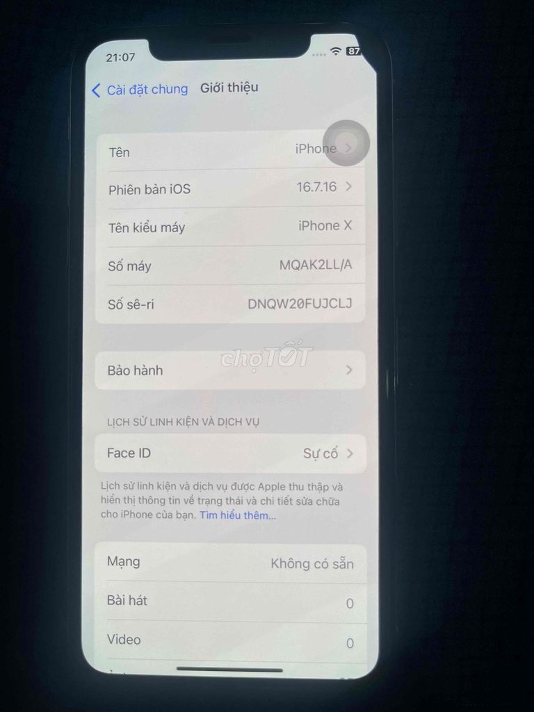 Apple iPhone X Bạc Đã qua sử dụng Mất Face ID. Mua bán Điện thoại tại Quận Cái Răng Cần Thơ được đăng bởi Nguyễn Hải hình 1