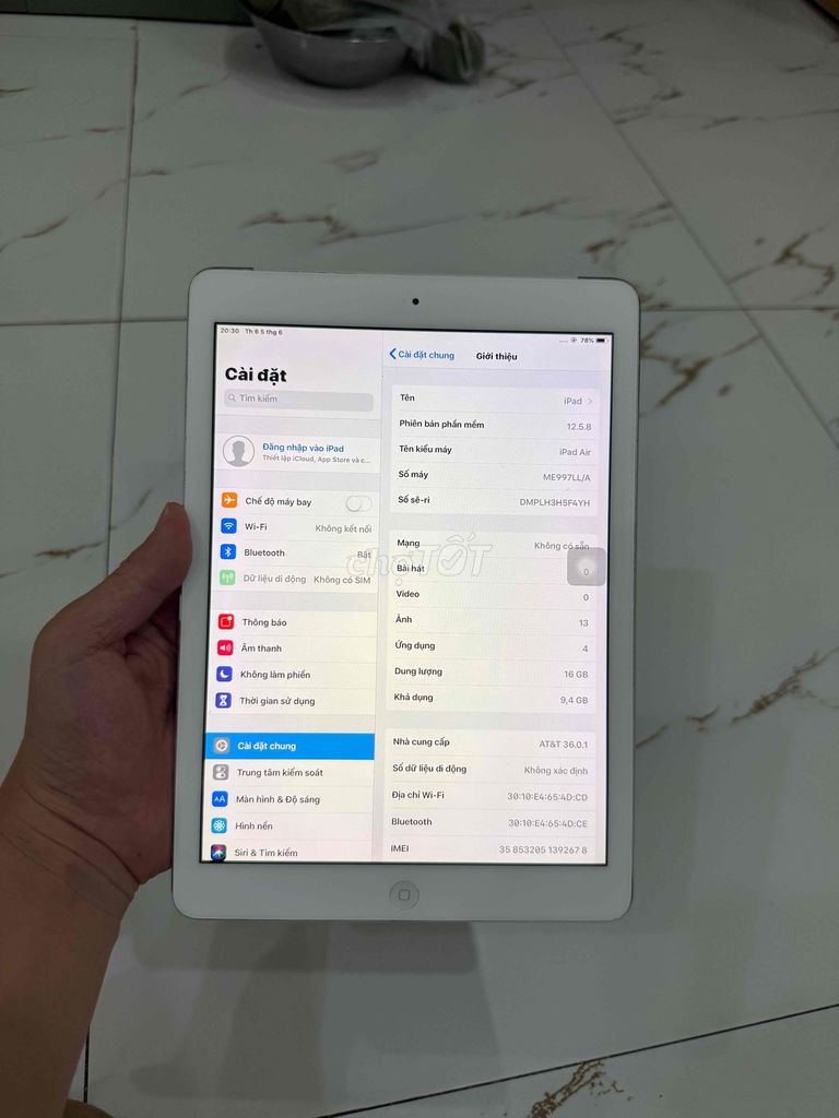 Apple iPad Air  zin cũ còn rất đẹp. Mua bán Máy tính bảng tại Quận Hà Đông Hà Nội được đăng bởi Mạnh Mobile hình 1