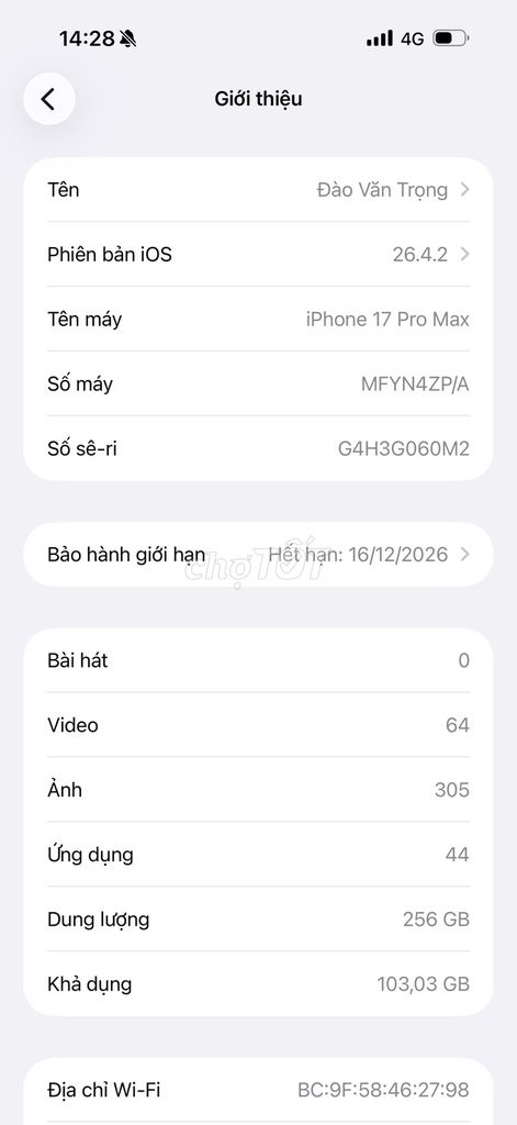 Apple iPhone 17 Pro Max 256GB. Mua bán Điện thoại tại Quận 7 Tp Hồ Chí Minh được đăng bởi Văn Trọng hình 1