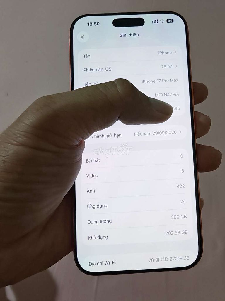Apple iPhone 17 Pro Max 256GB Cam Đã sử dụng. Mua bán Điện thoại tại Thành phố Biên Hòa Đồng Nai được đăng bởi Long Huynh hình 1