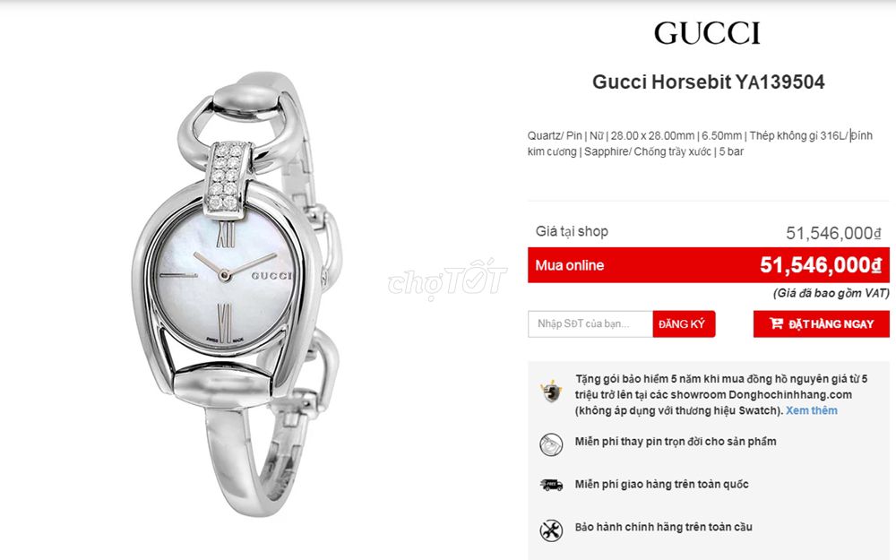 ĐH Nữ Gucci Horsebit YA139504 Khảm Trai, Kim Cương
