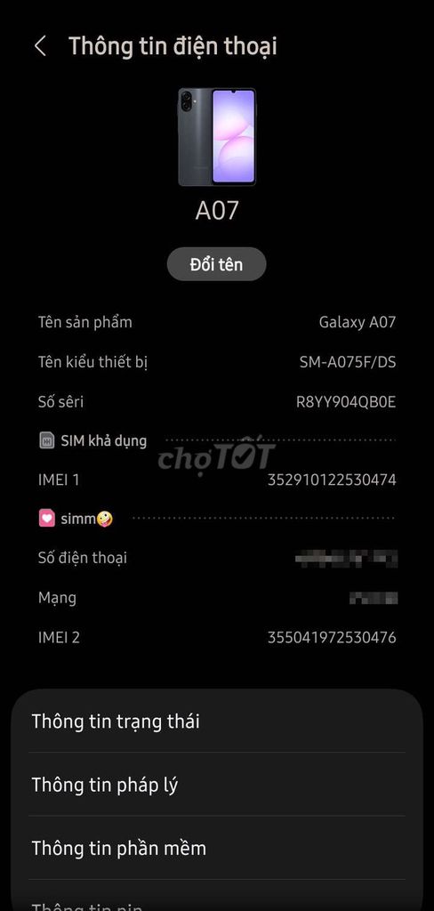 Samsung A07 128GB Đen. Mua bán Điện thoại tại Huyện Thanh Miện Hải Dương được đăng bởi Dang Kiet hình 1