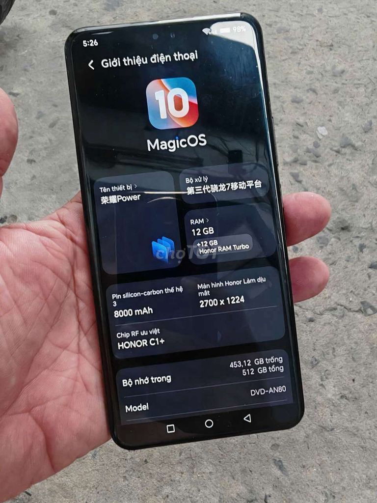 Honor power 12/512 pin 8000. Mua bán Điện thoại tại Thành phố Vinh Nghệ An được đăng bởi CƯỜNG RÔMA  hình 1