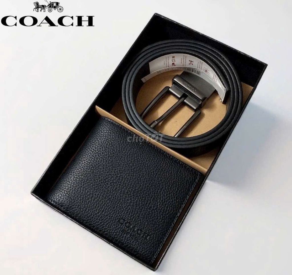 Set combo ví và dây nịt nam màu đen Coach