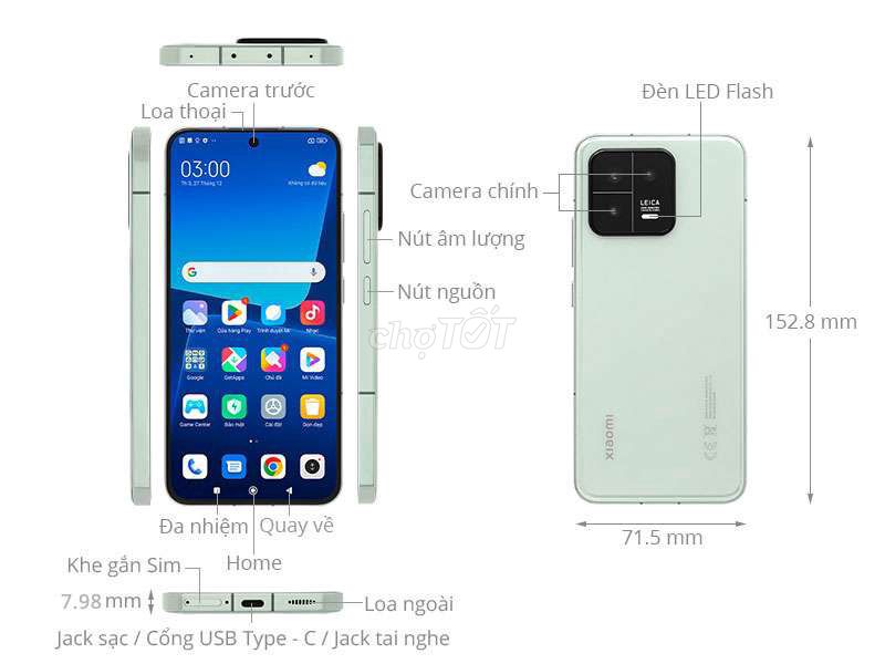 Xiaomi 13 256GB Xanh lá 98%. Mua bán Điện thoại tại Huyện Châu Thành Tiền Giang được đăng bởi xZeroTwo hình 1
