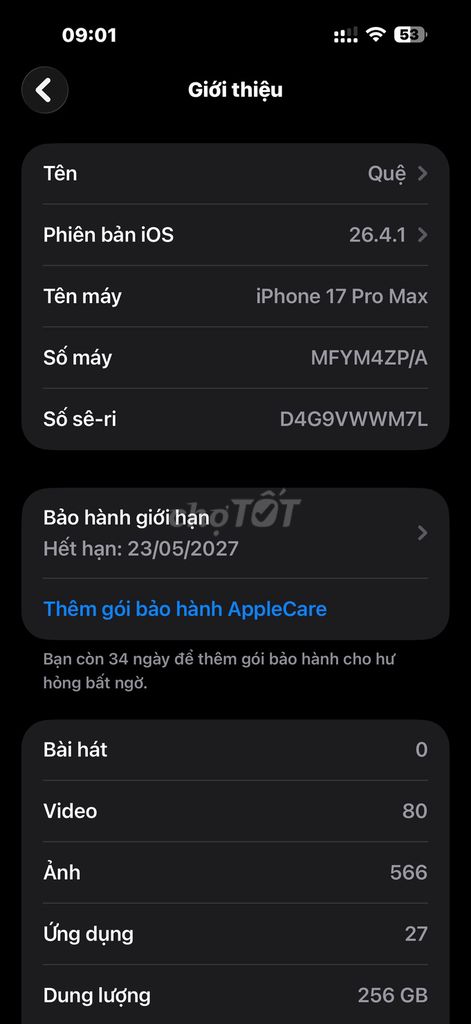 Apple iPhone 17 Pro Max 256GB 11 tháng. Mua bán Điện thoại tại Huyện Phú Vang Thừa Thiên Huế được đăng bởi Tên chưa cung cấp hình 1