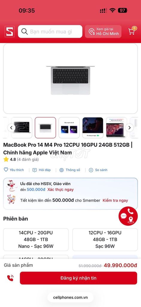 MacBook Pro 14 M4 Pro | 24GB | 512GB . Mua bán Laptop tại Thành phố Thủ Đức Tp Hồ Chí Minh được đăng bởi BTM SHOP hình 1