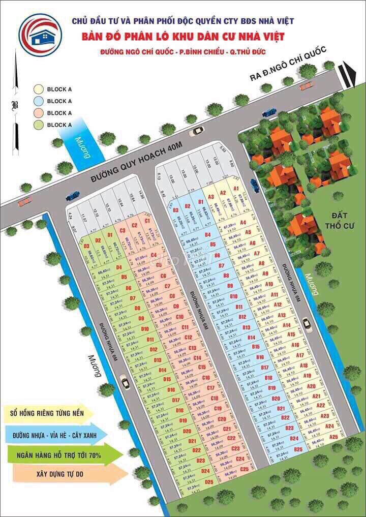 Bán đất khu dân cư Nhà Việt, hẻm 185 Ngô Chí Quốc, Bình Chiểu, 57,2m2