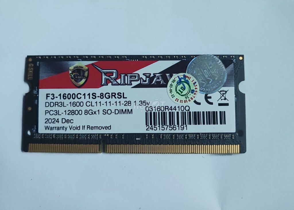 RAM Laptop G.Skill DDR3L 8GB 1600MHz. Mua bán Linh kiện (RAM, Card...) tại Thành phố Thủ Đức Tp Hồ Chí Minh được đăng bởi Nguyễn Văn Nghĩa hình 1