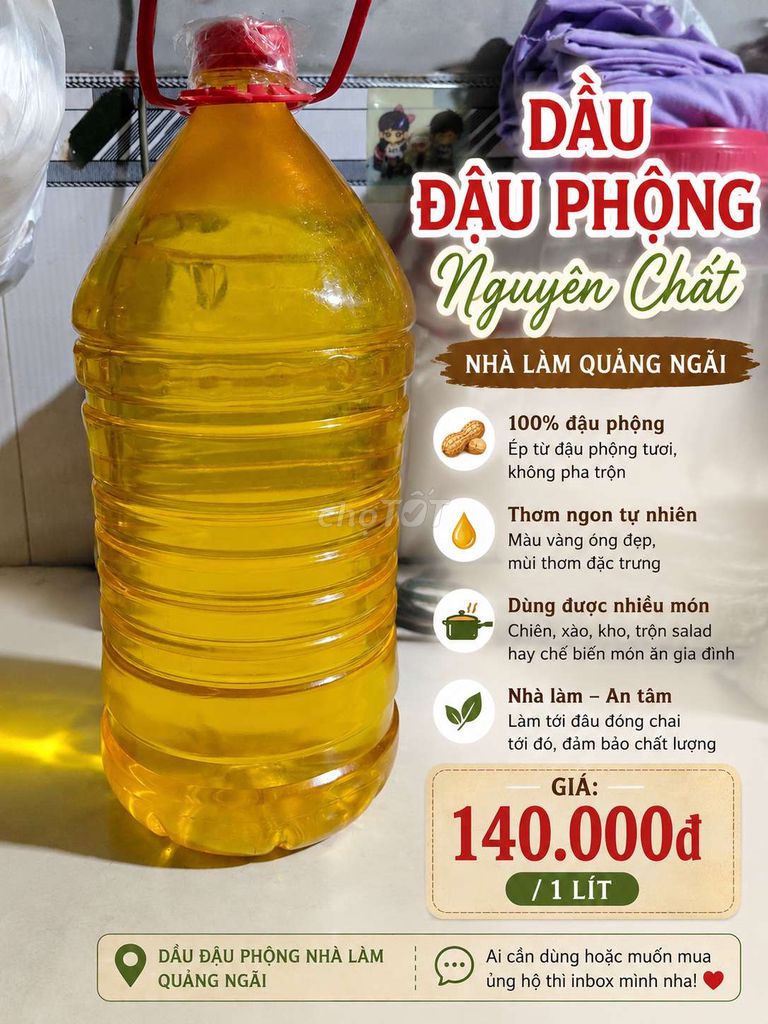 Dầu ăn Đậu phộng Quảng Ngãi 1 lít. Mua bán Đồ ăn, thực phẩm và các loại khác tại Quận Tân Phú Tp Hồ Chí Minh được đăng bởi Tâm Võ hình 1