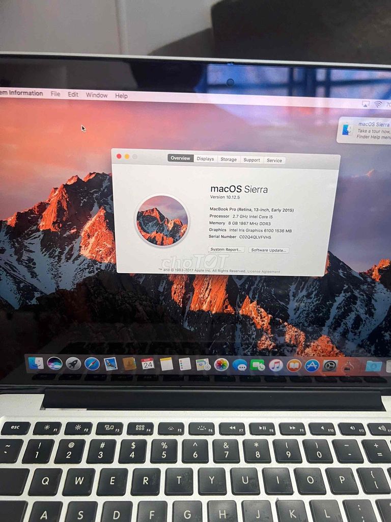 Macbook pro 13” 2015 i5/8g/256g sạc1 bh 3 tháng