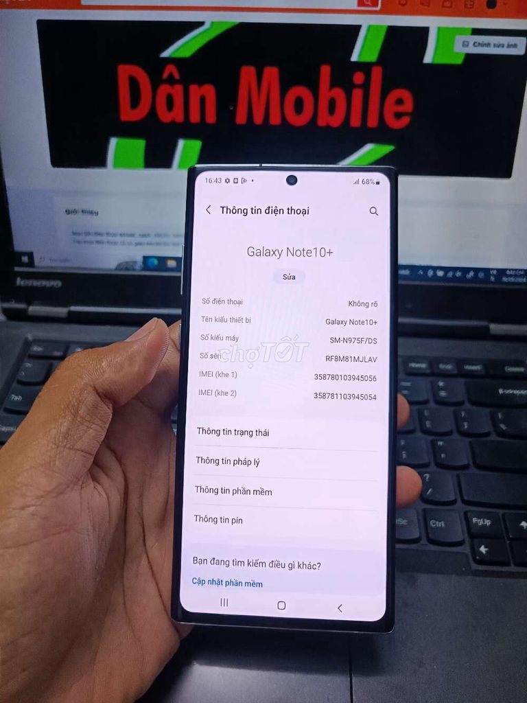 SAMSUNG NOTE 10 PLUS 12GB/256GB MÁY ĐẸP FULL CN. Mua bán Điện thoại tại Quận Bình Thạnh Tp Hồ Chí Minh được đăng bởi Dân Mobile hình 2