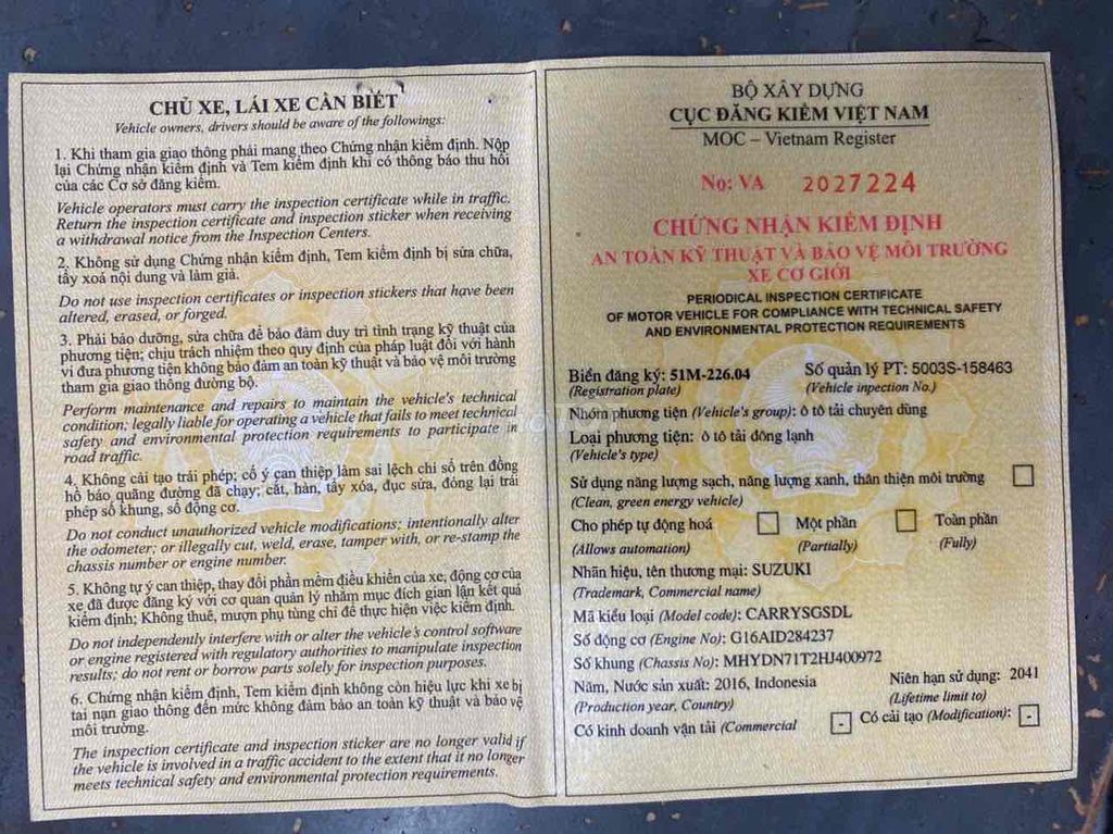 Suzuki 2016 thùng dong lạnh  tải 510 kg. Mua bán Xe tải, xe ben tại Thành phố Thủ Đức Tp Hồ Chí Minh được đăng bởi tran Hong Thuy hình 10