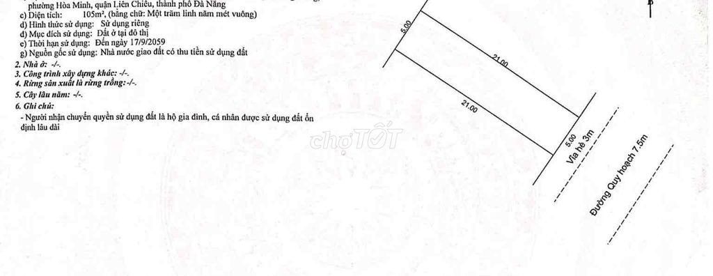 Bán lô Trần Đăng đường 7m5 gần biển trung tâm Hoà Minh