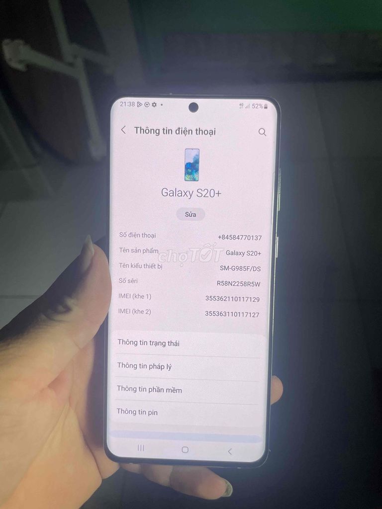 Samsung Galaxy S20+ 128GB. Mua bán Điện thoại tại Huyện Bình Chánh Tp Hồ Chí Minh được đăng bởi khang hình 1