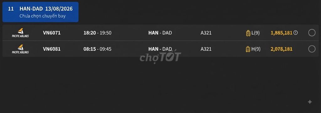Vé máy bay  Hà Nội Đà Nẵng Thứ năm 13/08/2026. Du lịch tại Quận 6 Tp Hồ Chí Minh được đăng bởi Nguyễn Minh Đức hình 1