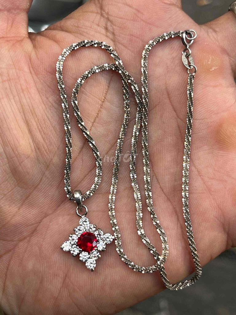 Dây chuyền bạc Italy 925 45cm mặt đígg soànn ruby