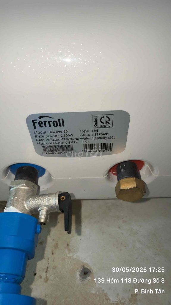 Bình nóng lạnh Ferroli QQEvo 20L Trắng. Mua bán Thiết bị vệ sinh, nhà tắm tại Quận Bình Tân Tp Hồ Chí Minh được đăng bởi Dat Nguyen hình 1