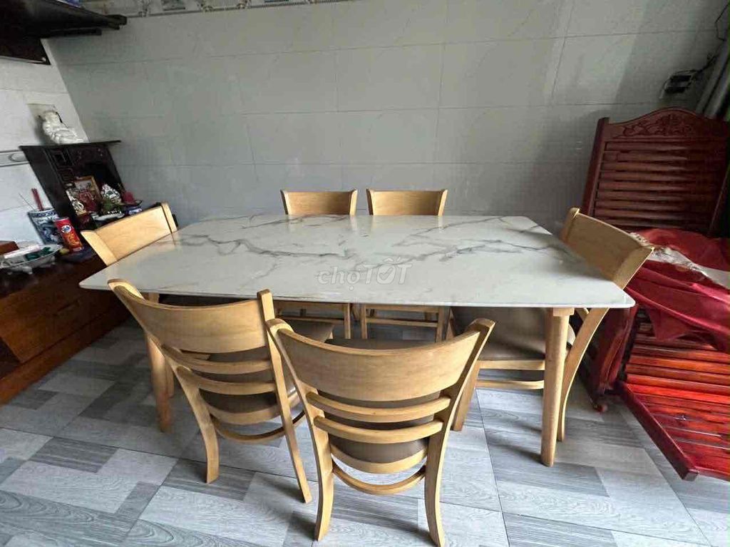 Bàn ăn 6 người Đá Gỗ Hiện đại Trắng Nâu. Mua bán Bàn ghế tại Huyện Bình Chánh Tp Hồ Chí Minh được đăng bởi Long hình 1