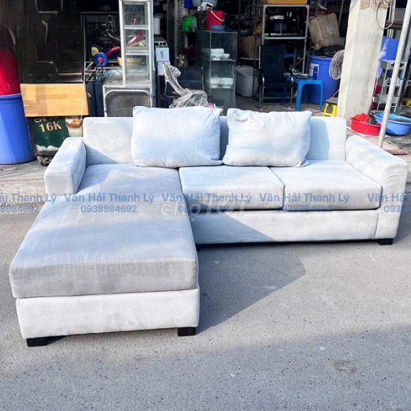 Ghế sofa góc L vải nhung xám sáng. Mua bán Bàn ghế tại Huyện Bình Chánh Tp Hồ Chí Minh được đăng bởi Văn Hải Thanh Lý  hình 1