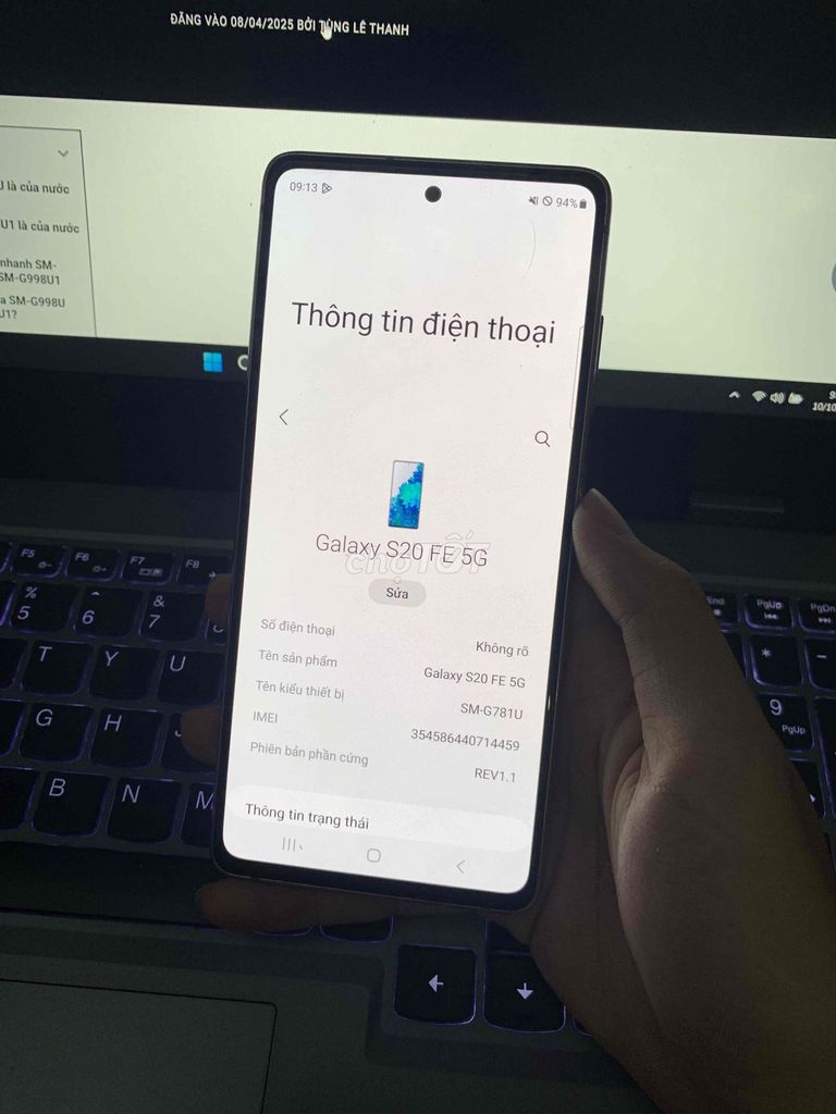 SAMSUNG S20FE MỸ 6/128 ZIN FULL CHỨC NĂNG. Mua bán Điện thoại tại Thành phố Thủ Đức Tp Hồ Chí Minh được đăng bởi Ngô Thành Trung hình 1