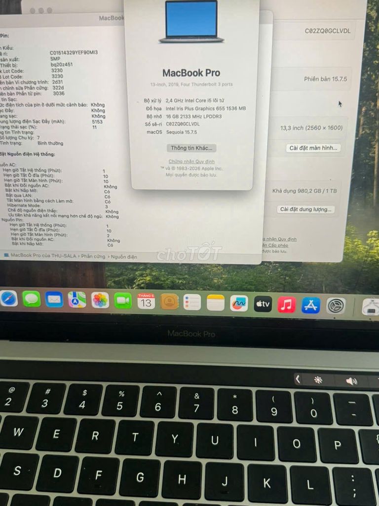 Apple MacBook Pro 2019 i5 13.3 inch 16GB/1TB. Mua bán Laptop tại Quận 12 Tp Hồ Chí Minh được đăng bởi KPApple hình 1