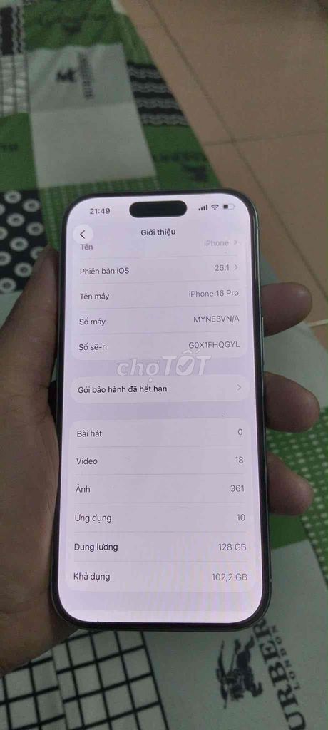 iPhone 16 Pro 128GB Trắng. Mua bán Điện thoại tại Quận Liên Chiểu Đà Nẵng được đăng bởi voquocdung hình 1
