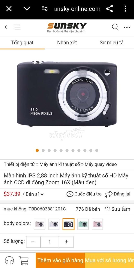 Máy ảnh kỹ thuật số HD CCD Zoom 16X (Màu đen)