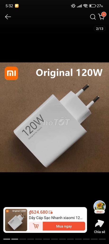 Bộ sạc Xiaomi 120W bóc máy