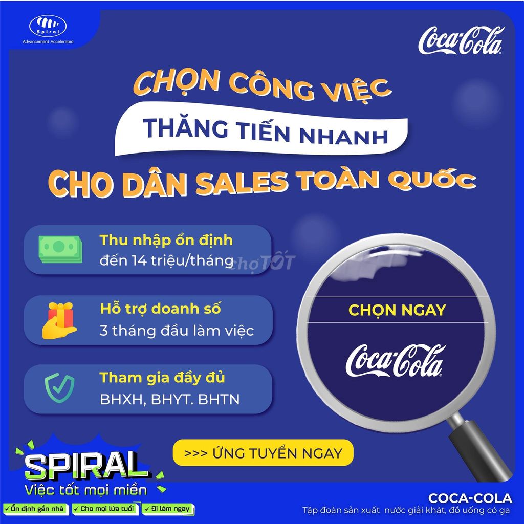 TUYỂN NHÂN VIÊN SALE THỊ TRƯỜNG CHO COCA COLA