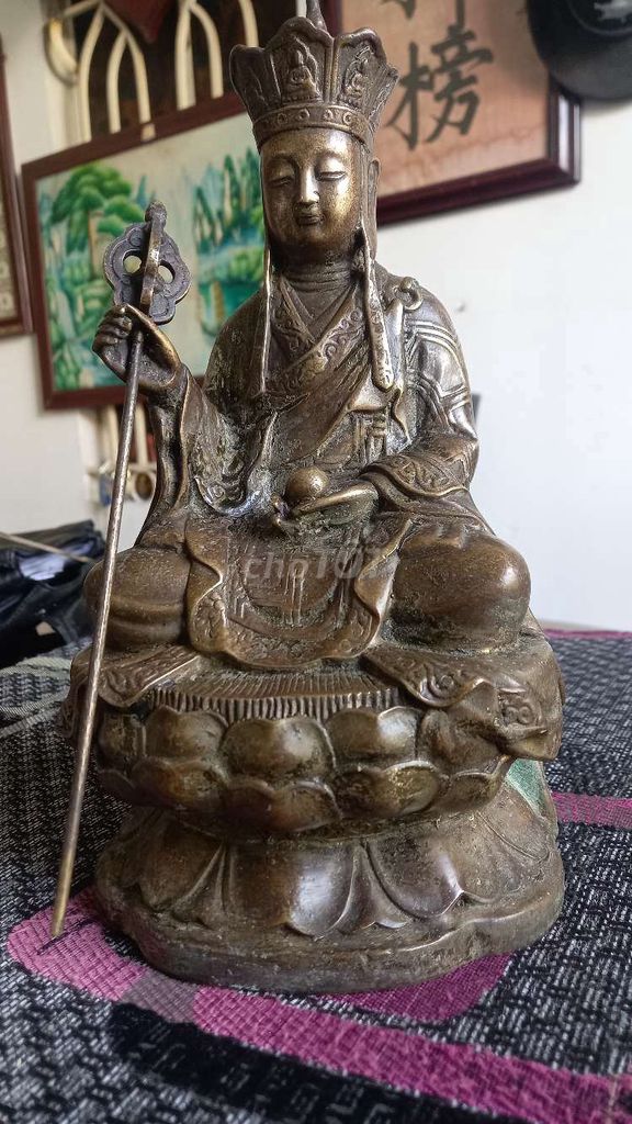 Tượng Địa Tạng Vương Bồ Tát Đồng đúc Cổ xưa 26cm