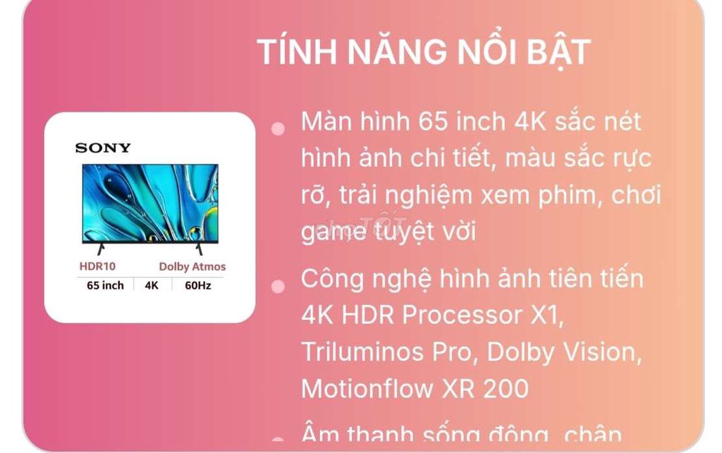 Tivi Sony K-65S30. Mua bán Tivi, Âm thanh tại Thành phố Thủ Dầu Một Bình Dương được đăng bởi Hoàng My hình 1