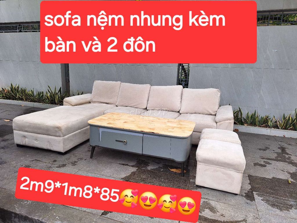 Sofa. Sofa L kèm bàn và 2 đôn