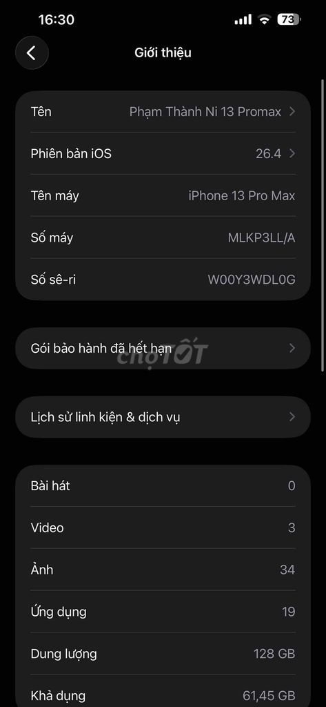 Apple iPhone 13 Pro Max 128GB. Mua bán Điện thoại tại Thành phố Thủ Đức Tp Hồ Chí Minh được đăng bởi Ròm hình 1