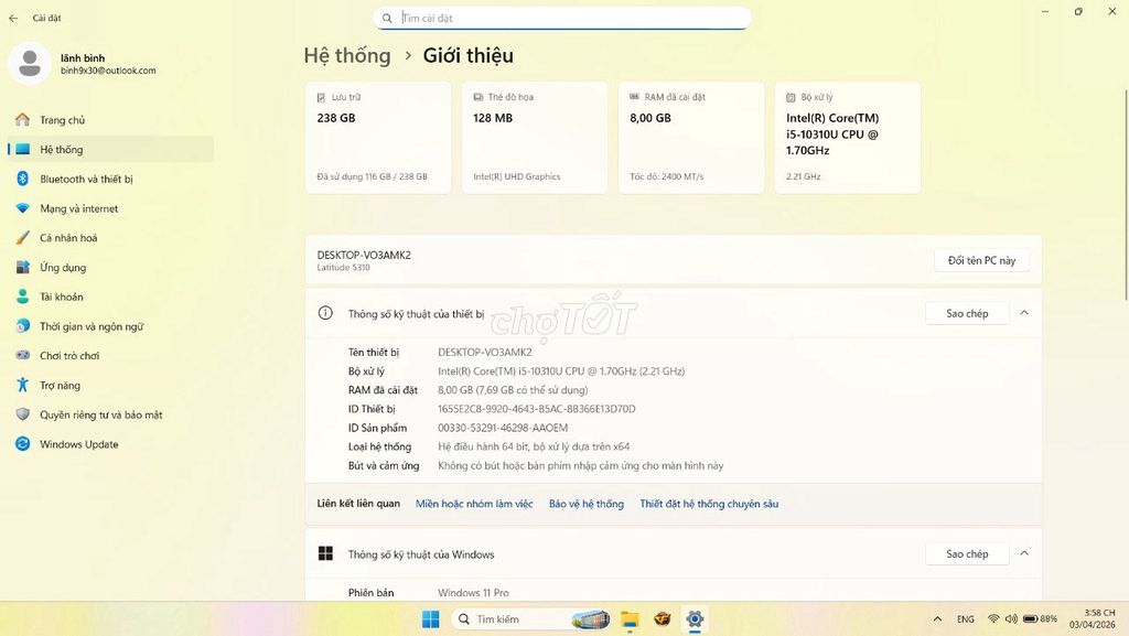 Dell Latitude 5310 i5-10310U 13.3 inch 8GB/238GB. Mua bán Laptop tại Huyện Buôn Đôn Đắk Lắk được đăng bởi binh hình 1