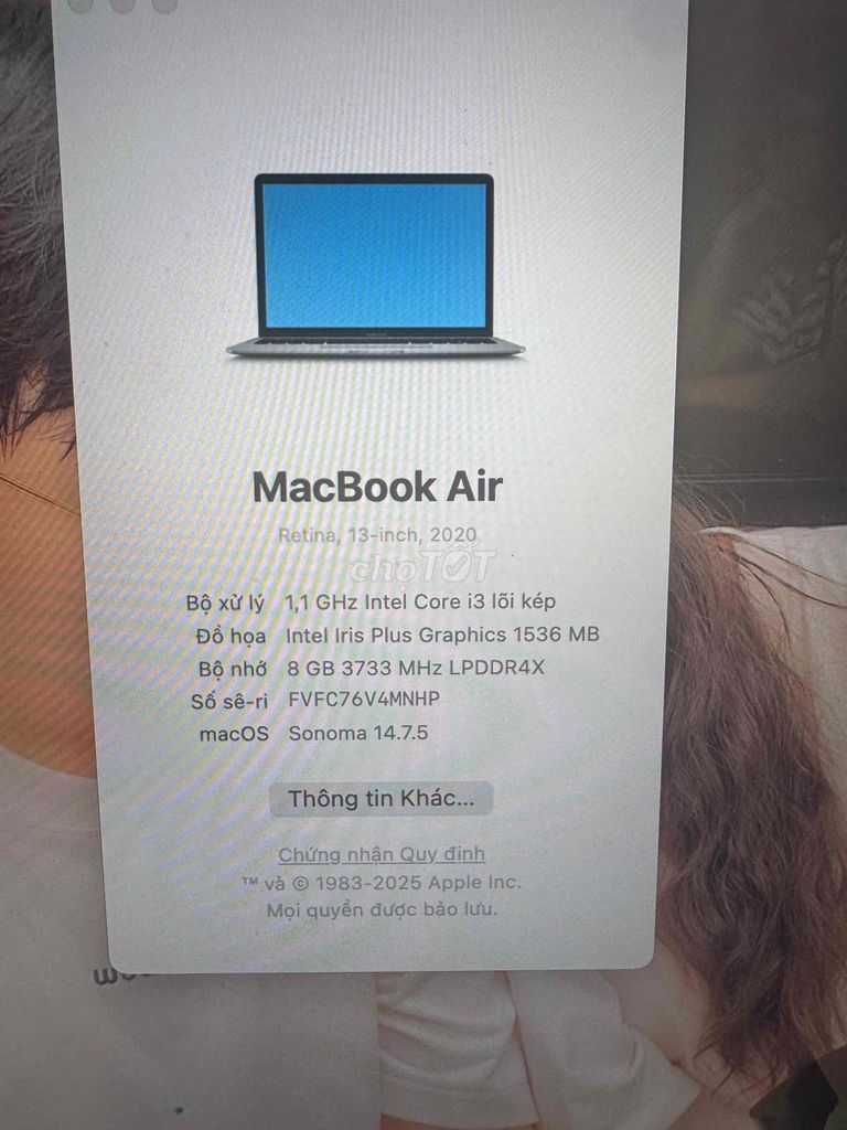 Apple MacBook Air 2020 i3 8GB. Mua bán Laptop tại Quận 8 Tp Hồ Chí Minh được đăng bởi Đạt mobile hình 1