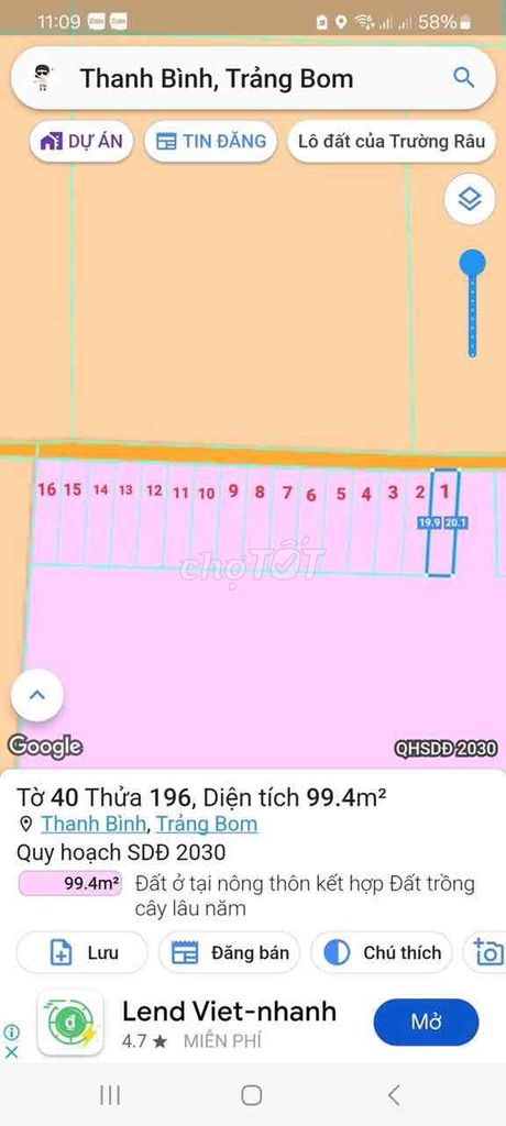 ĐẤT THỔ CƯ 100MV ĐƯỜNG NHỰA XÃ THANH BÌNH TRẢNG BOM